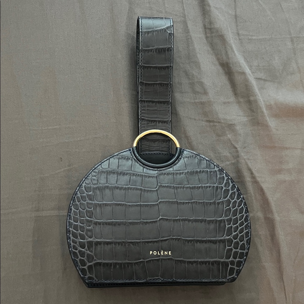 Polene Dark Blue Croc-Embossed Wristlet